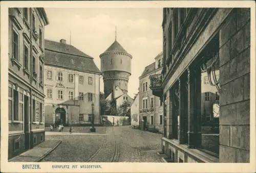 Ansichtskarte Bautzen Budyšin Burgplatz mit Wasserturm 1920