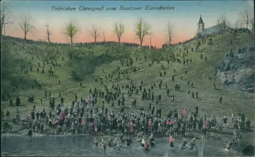 Ansichtskarte Bautzen Budyšin Ostergruß vom Bautzner Eierschieben 1913