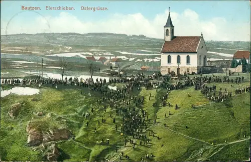 Bautzen Budyšin Ostern Easter Eierschieben Hang Kirche Fernsicht 1909