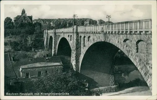Ansichtskarte Bautzen Budyšin Neustadt  Kronprinzenbrücke 1936  Bahnpoststempel