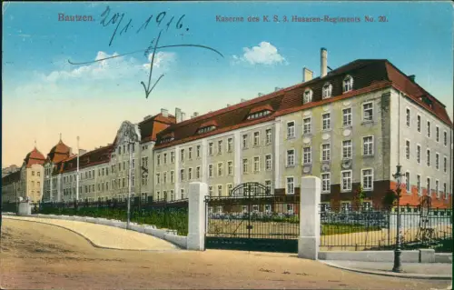 Bautzen Budyšin Kaserne des K. S. 3. Husaren-Regiments No. 20. 1916
