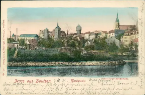 Ansichtskarte Bautzen Budyšin Totalansicht Handkolorierte Künstlerkarte 1900