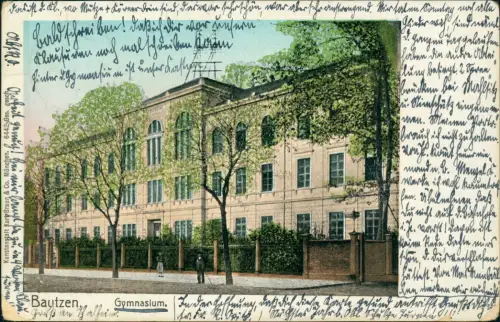 Ansichtskarte Bautzen Budyšin Partie am Gymnasium 1909