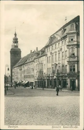 Ansichtskarte Bautzen Budyšin Innere Lauenstraße Geschäfte 1915  gel Feldpost
