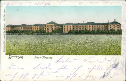 Ansichtskarte Bautzen Budyšin Neue Kaserne vom Felde gesehen 1905