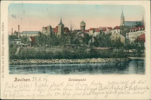 Ansichtskarte Bautzen Budyšin Totalansicht Handkolorierte Künstlerkarte 1907