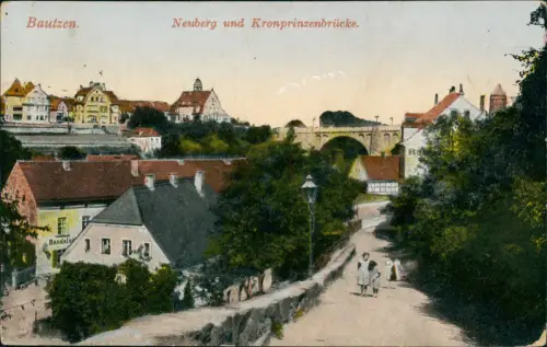 Ansichtskarte Bautzen Budyšin Neuberg und Kronprinzenbrücke. 1918