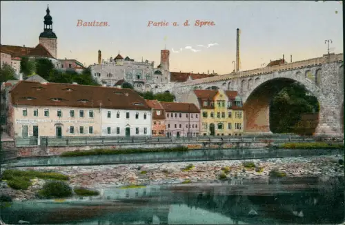 Bautzen Budyšin Restaurant zur Hopfenblüte Partie an der Spree 1912