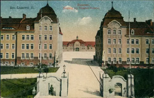 Bautzen Budyšin Res.-Lazarett II. Eingang zur Husaren-Kaserne 1916