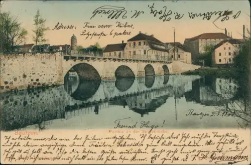 Ansichtskarte Bautzen Budyšin Parthie an der Spreebrücke. 1902