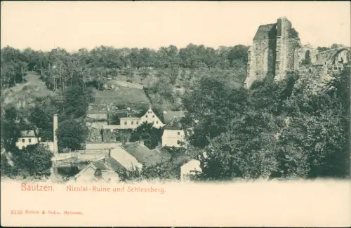 Ansichtskarte Bautzen Budyšin Nicolai-Ruine und Schiessberg. 1903