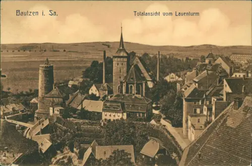 Ansichtskarte Bautzen Budyšin Totalansicht vom Lauenturm 1914