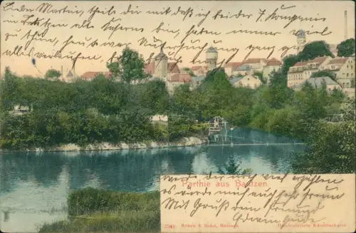 Bautzen Budyšin Spreepartie Ufer Handkolorierte Künstlerkarte 1902