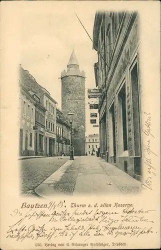 Ansichtskarte Bautzen Budyšin Thurm a. d. alten Kaserne. 1905
