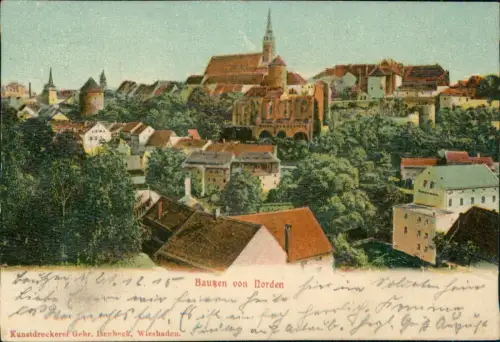 Ansichtskarte Bautzen Budyšin Stadtpartie von Norden 1915 Prägekarte