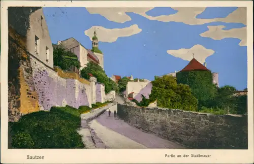 Ansichtskarte Bautzen Budyšin Partie an der Stadtmauer, geätzte Wolken 1910