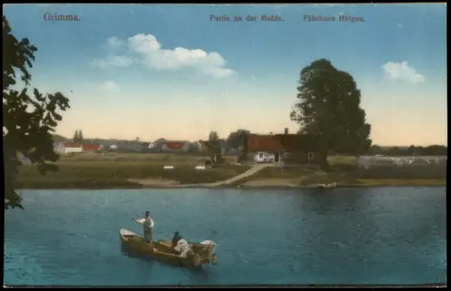 Ansichtskarte Grimma Partie an der Mulde. Fährhaus Hölgen. 1914