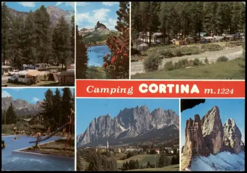 Cortina d´Ampezzo Mehrbildkarte Camping Cortina mit Panorama und Schwimmbad 1986