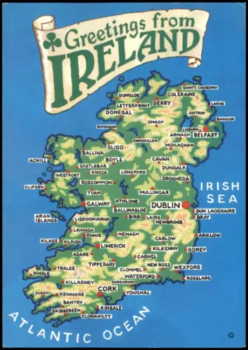 Postcard .Irland Greetings from Ireland - Illustrierte Landkarte 2000