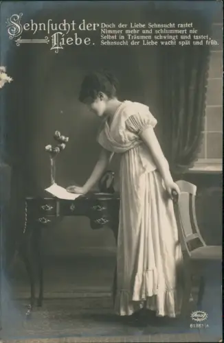 Ansichtskarte  Fotokunst schöne Frau am Sekretär Sehnsucht der Liebe 4 1914