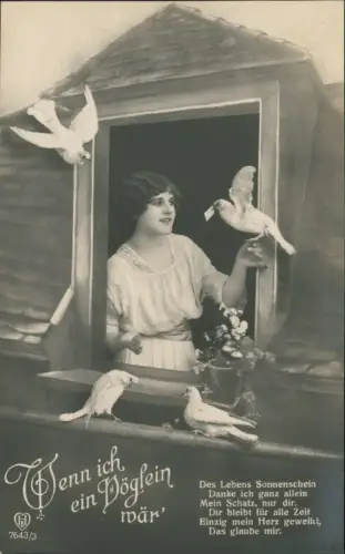 Fotokunst schöne Frau am Fenster Wenn ich ein Vöglein wär 3 1915