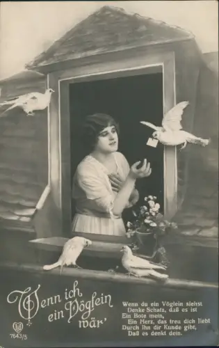 Fotokunst schöne Frau am Fenster Wenn ich ein Vöglein wär 5 1919