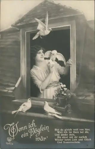 Fotokunst schöne Frau am Fenster Wenn ich ein Vöglein wär 4 1919