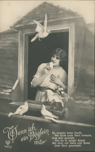 Fotokunst schöne Frau am Fenster Wenn ich ein Vöglein wär 2 1919