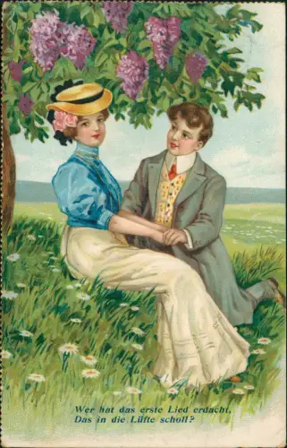 Liebe Liebespaare Love Wer hat das erste Lied erdacht 1908 Prägekarte