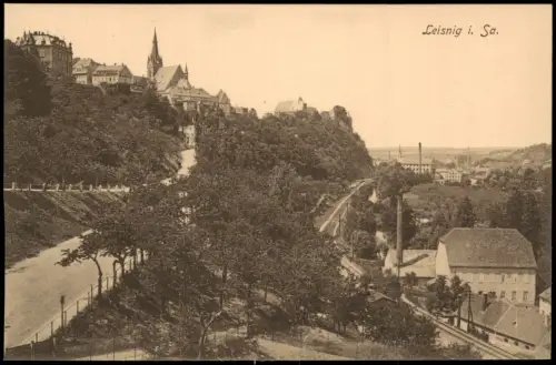Ansichtskarte Leisnig Stadt Fabrik Bahnstrecke 1915