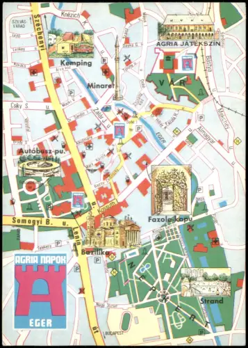Postcard Erlau Ungarn Eger (Egri) Illustrierter Stadtplan von Eger 1976