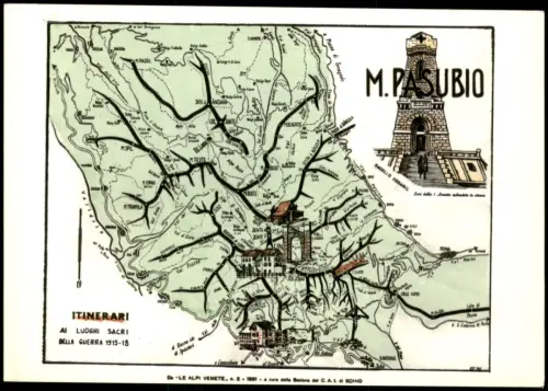 Cartolina Vicenza Topographische Karte Monte Pasubio mit Ossarium 1961