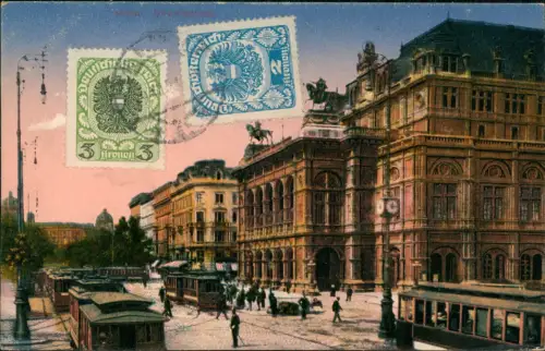 Ansichtskarte Wien Opernring Straßenbahnen Tram 1915
