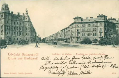 Postcard Budapest Rondeau der Andrássy-Strasse. 1905