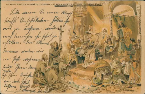 Postcard Litho AK Budapest ST. ETIENNE LA COURONNE ROYALE 1898