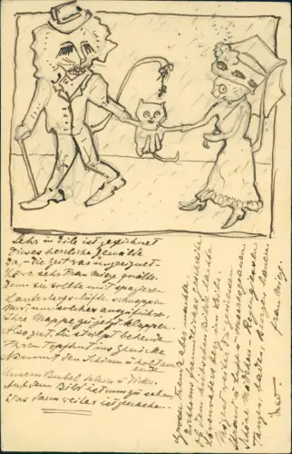 Ansichtskarte  Künstlerkarte Gemalte Tiere 1909  gelaufen mit Stempel KARLSRUHE
