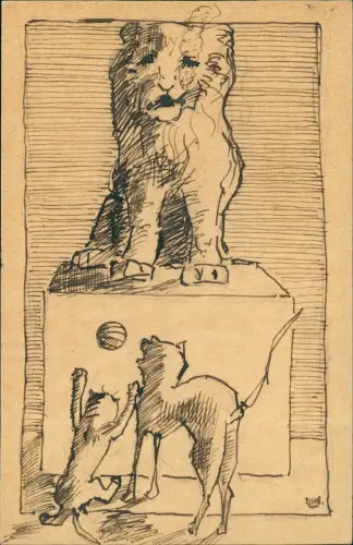 Künstlerkarte LÖWE Gezeichnet Gemalt 1911  gelaufen mit Stempel KARLSRUHE