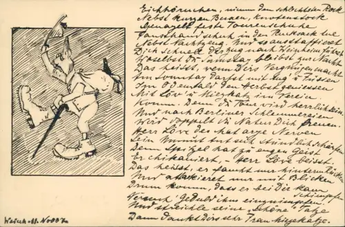 Ansichtskarte  Künstlerkarte handgemalt gezeichnet Fuchs personifiziert 1900