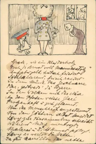 Künstlerkarte hand-koloriert gemalte Tiere  Löwe in Uniform 1910 gel Karlsruhe