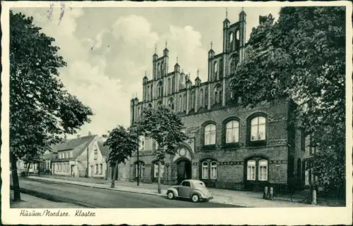 Ansichtskarte Husum Kloster Straßen-Ansicht mit altem Auto 1954