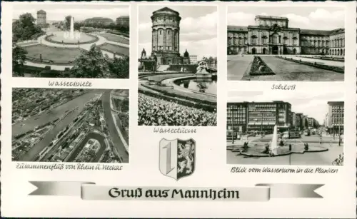 Ansichtskarte Mannheim Wasserturm Luftbild Planken uvm 1961