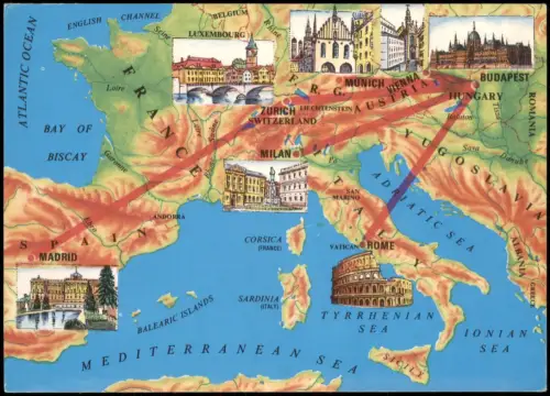 .Ungarn Stadtplan Landkarte Süd-Europa Mittelmeer MALEV Hungarian Airlines 1975