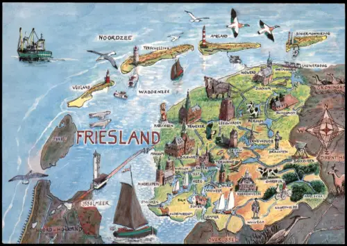.Niederlande NOORD-HOLLAND NOORDZEE FRIESLAND Landkarte Holland  1980