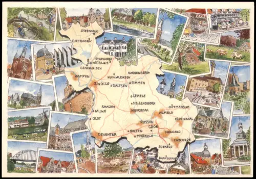 Niederlande  Region ZWOLLE Landkarte Map Sehenswürdigkeiten 1975