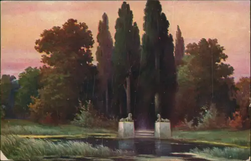 Ansichtskarte  Künstlerkarte Italienischer Park Stimmungsbild 1928