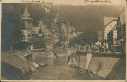 Postcard Herrnskretschen Hřensko Straßenpartie Restaurant 1923