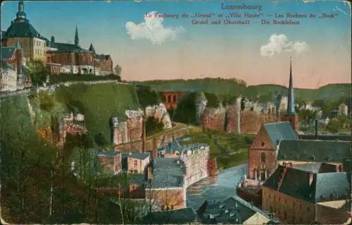 Postcard Luxemburg Grund und Oberstadt Die Bockfelsen 1915