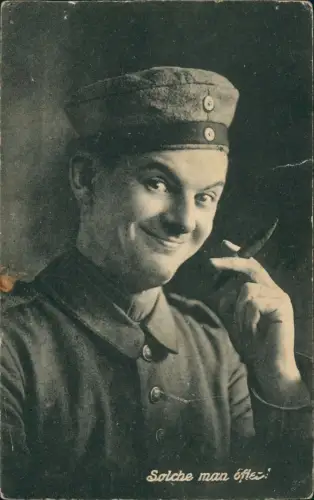Militär Propaganda 1.WK Erster Weltkrieg Soldat mit Zigarre Scherzkarte 1916