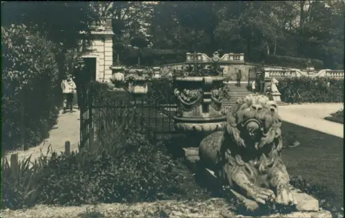 Fotokarte Salzburg Mirabell Park mit Löwenstatue Treppen 1923