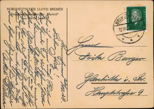 Postcard Rio de Janeiro Dampfer Madrid 1929